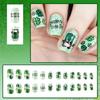 24Pcs Short Coffin Style False Nail With Patrick's Day Green Shamrock Design Artificial Nail For Fashionable Women