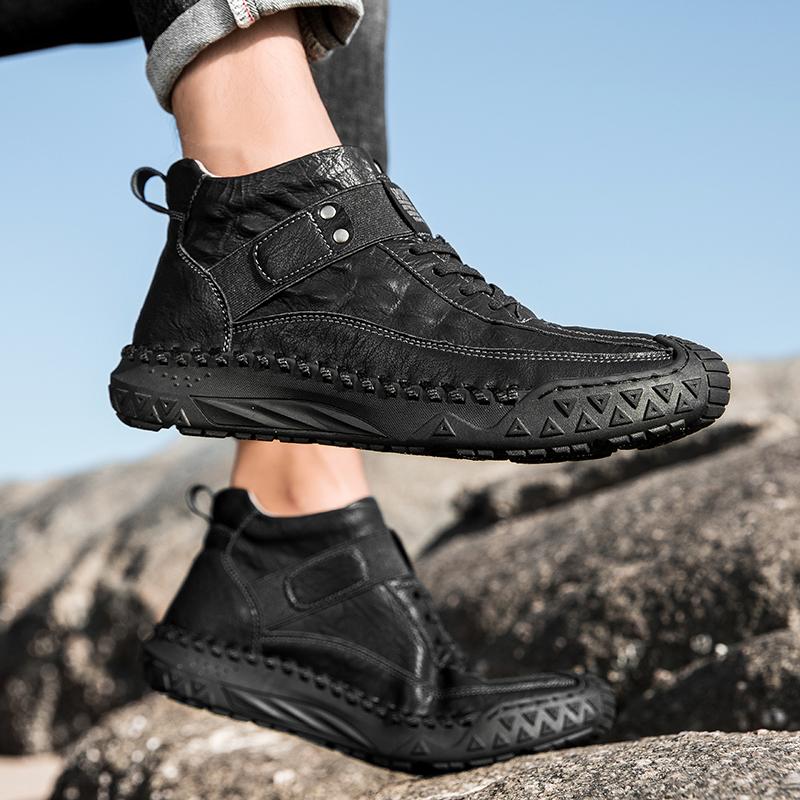 Mens Outdoor Boots Luxury Handmade Leather Platform Hiking Boots for Men Casual Shoes High Quality Warm Male Ankle Boots Size 48