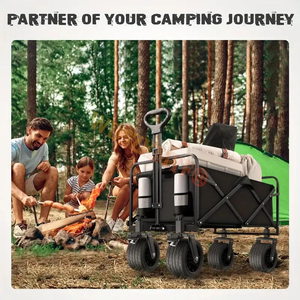 Zusammenklappbarer Faltbarer Mehrzweck-Strandwagen Bollerwagen Schwerlast Große Kapazität Faltwagen Outdoor-Trolley Tragbarer Garten-Campingwagen