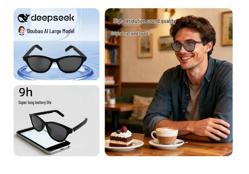 Bluetooth AI Smart Glasses with Multi-language Translation and Thin Blue Legs