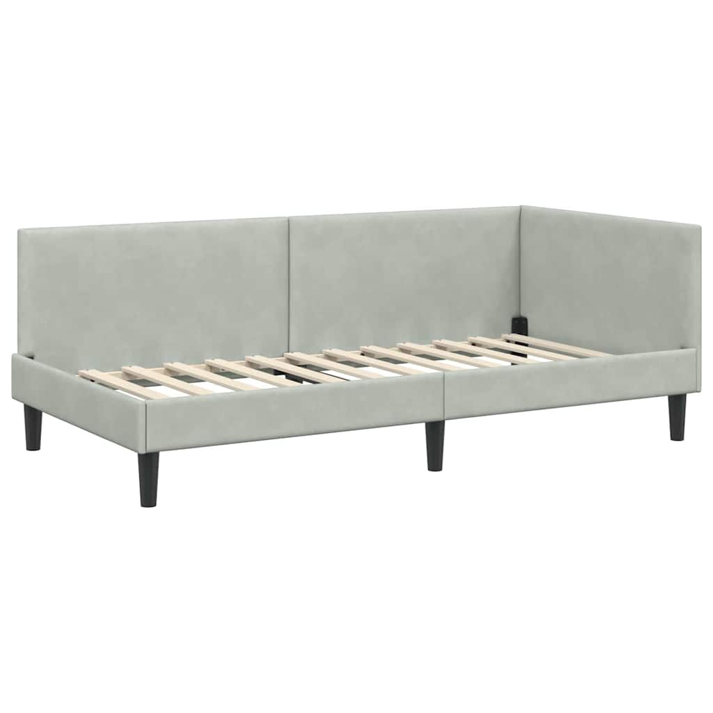 Corner Bed Frame with Headboard Light Grey 80 cm x 200 cm Velvet