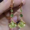 Exquisite Green Rhinestone Opal Tassel Earrings for Women Fashion Beautiful Daily Accessories Party Jewelry Gifts for Girlfriend
