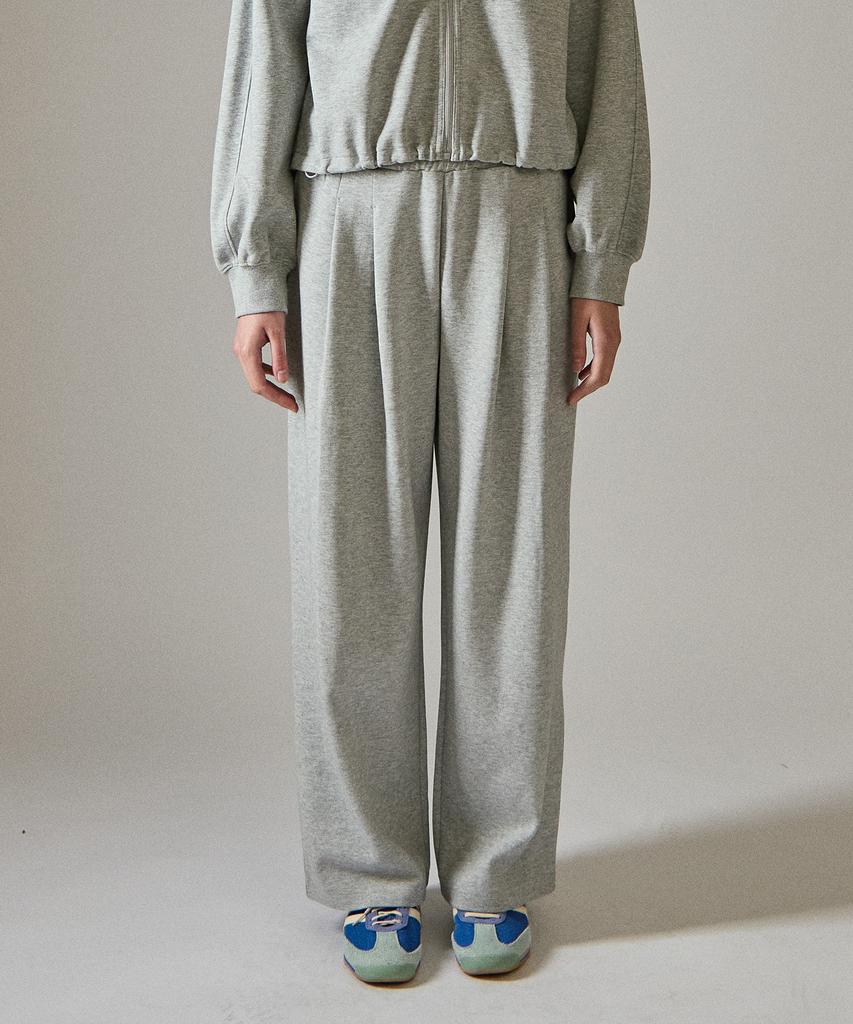 BASIC HOUSE Women'S Double-Sided Two-Pleated Wide Sweatpants Melange Grey Lzpt0211