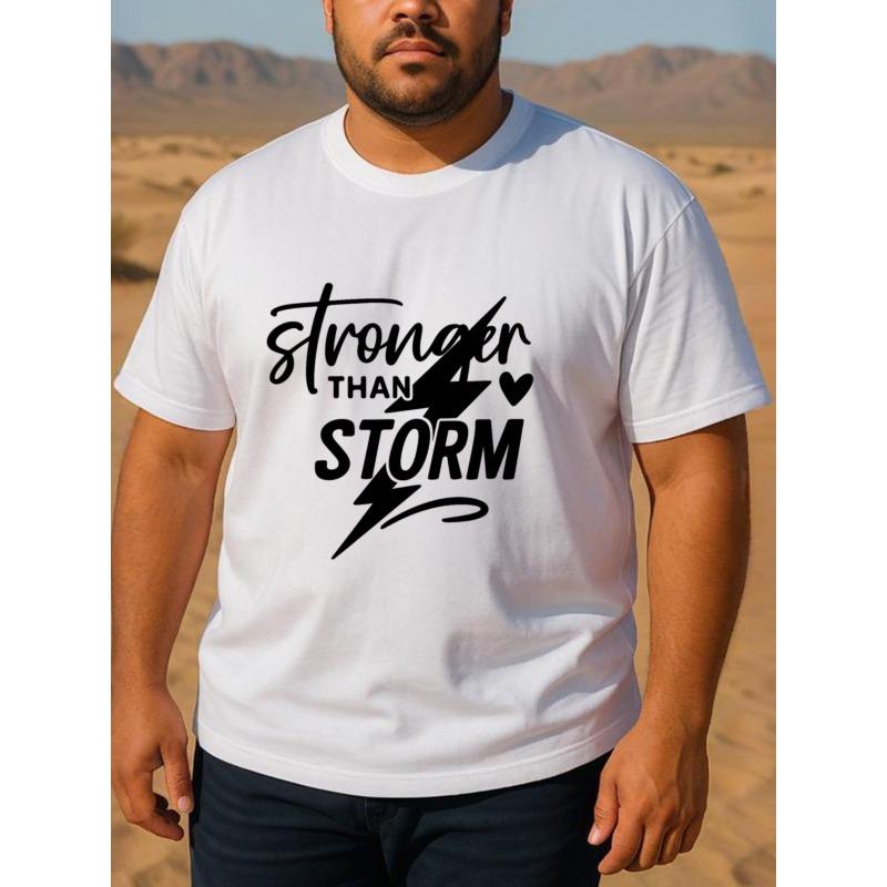 European Size STRONGER THAN STORM Men's Printed Short-sleeved Shirt, Casual Commuting Printed Shirt, High-quality Pure Polyester T-shirt