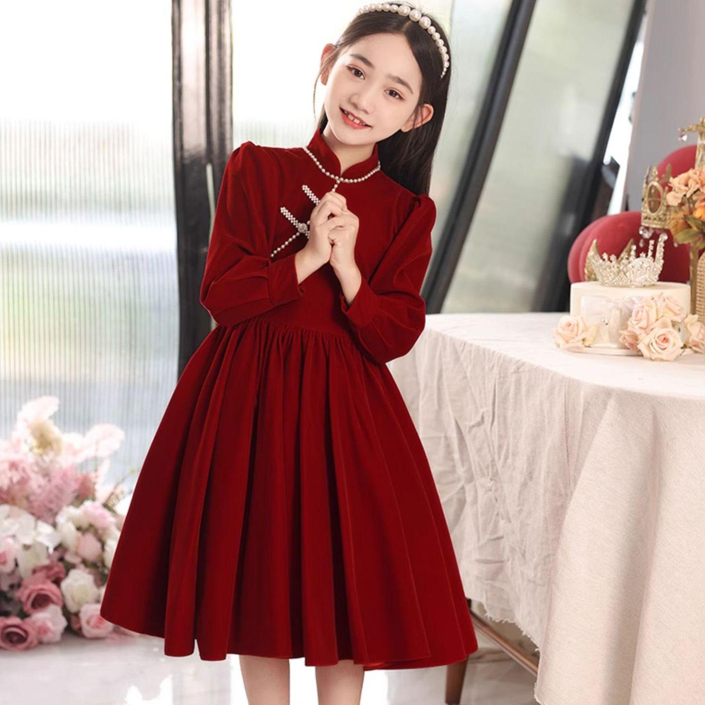 

Fashionable Red Dress for Girls Autumn and Winter, Plush Princess Dress for Children 160