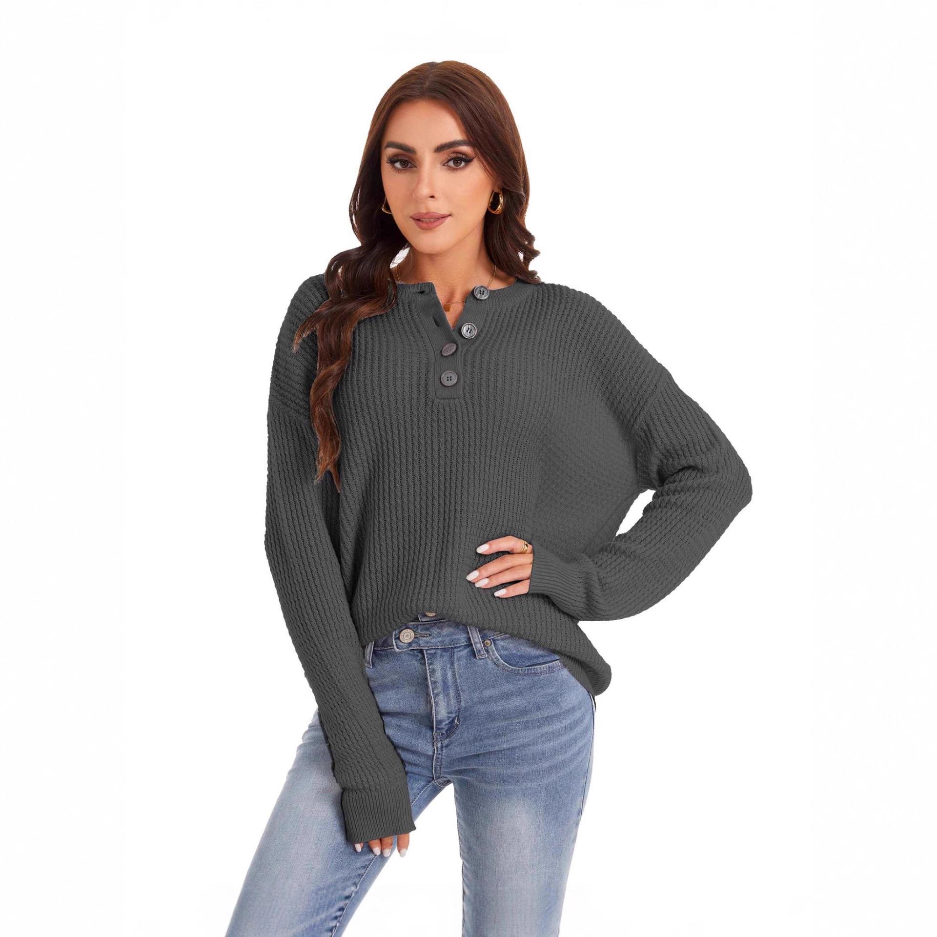 

Women s Autumn and Winter Loose Casual Long Sleeve Button-Down Sweater XL темно-серого