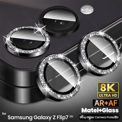 HD 9H Gitter Diamond Metal Ring Camera Glass Protectors for Samsung Galaxy Z Flip 7 5 Lens Cap Case