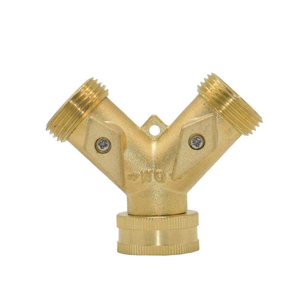 Messing 2-Wege Gartenhahn Wasserverteiler 3/4 Y Bewässerungsventil Schnellverbinder Gartenschlauch Wasserhahn Adapter 1 Set