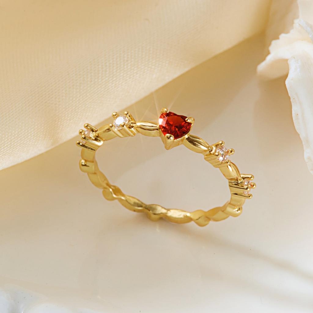 Romantic Red Heart Brass Inlaid CZ Zircon Finger Rings For Women Men Minimalist Heart Wedding Bridal Finger Ring Dating Jewelry