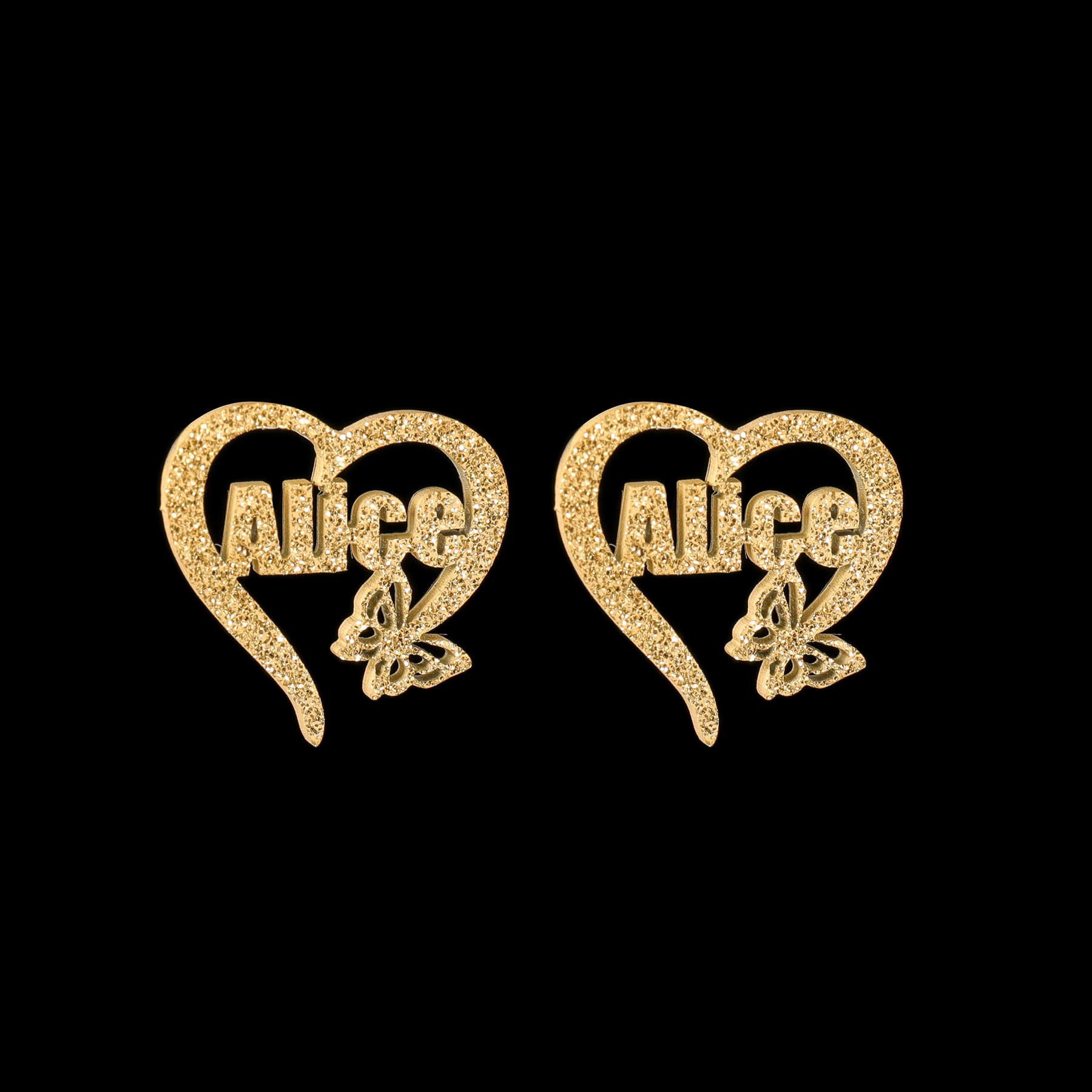 

Atoztide Custom Name Necklace Earring Jewelry Set for Women Frosted Crown Heart Stainless Steel Personalized Birthday Gift Silver color