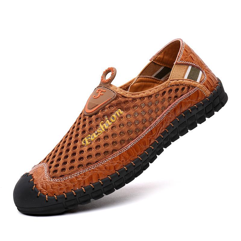 Men's mesh shoes crocodile men's shoes overalls breathable handmade shoes men's summer shoes