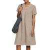 Women's Summer Casual Midi Short Sleeve Dresses Solid Color V-Neck Beach Vacation Dresses