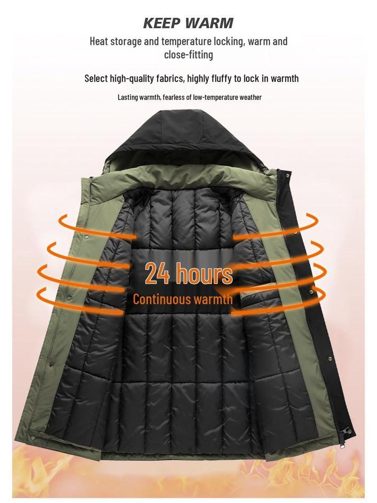350 Jin Men's Extra Large Slimming Down Jacket - Plus Size Thickened Mid-Length Cotton Coat for Larger Sizes