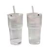 Large Capacity Glass Cup with Lid and Straw - Vertical Stripe Design for Juice, Coffee, or Water