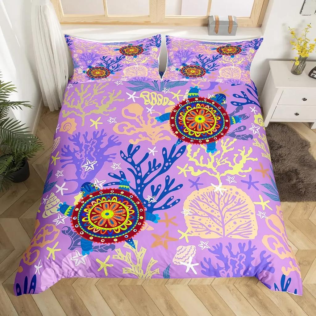 Ocean Theme Sea Turtle Soft Duvet Cover Reptile Tortoise Warm Comforter Cover Microfiber Stary Sky Galaxy Beding Set Single Quen Sized Dimensions