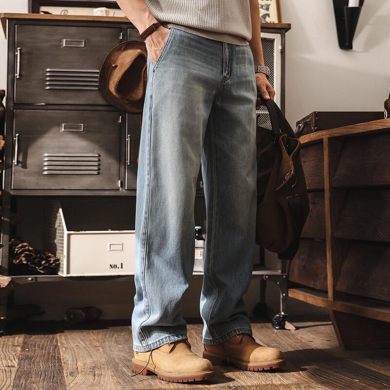 Jieluonu Men's Summer Lyocell Blend Loose Straight-Leg Jeans