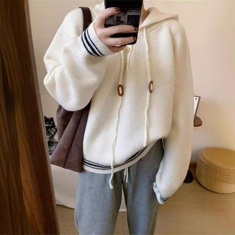 Autumn and winter new casual simple hooded knitted sweater top women's loose lazy simple pullover sweater