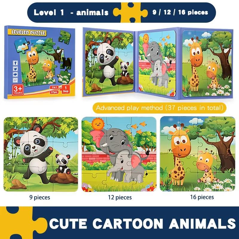 Montessori Magnetic Puzzle Games for Boy Girl Kids Travel Busy Quiet Book Wooden Magnet Jigsaw Puzzle Educational Toys 3 4 5 Y