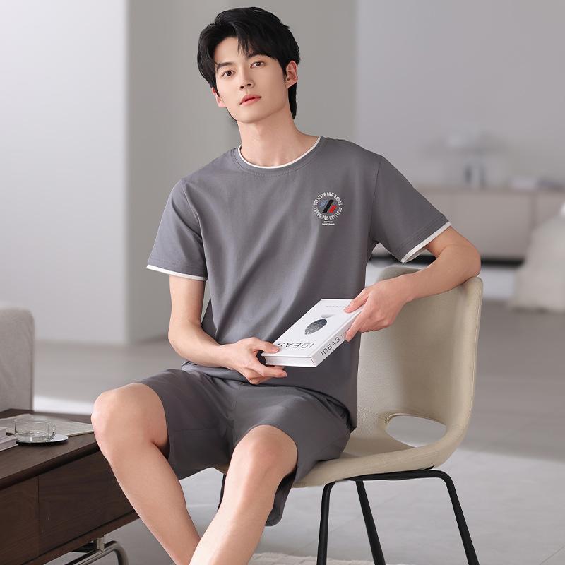 Pajamas men's pure cotton summer thin short-sleeved shorts men's 1011 new large-size men's summer loungewear set