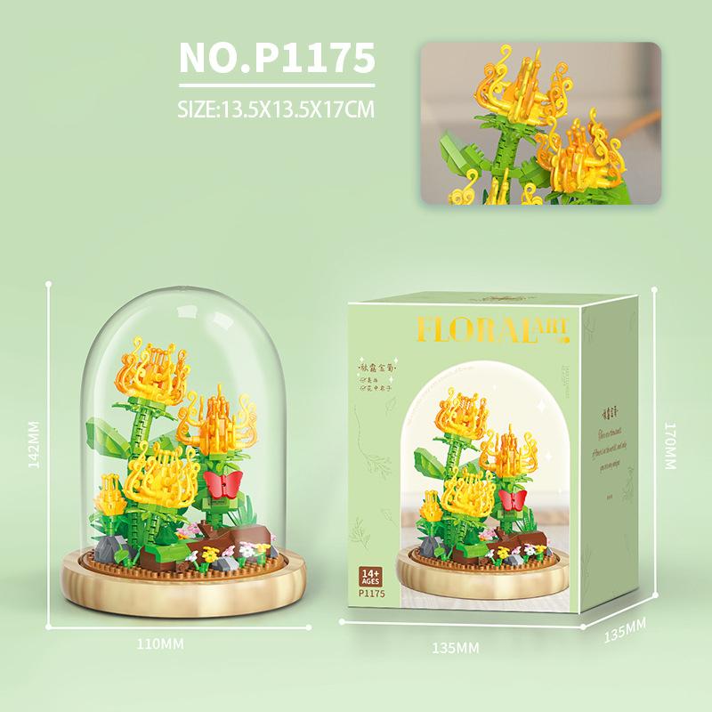 Micro Diamond Block Flower Bricks Rose Carnation Sunflower Tulips Lily Chrysanthem Lotus Cactus Nanobricks Toys Exhibition Booth