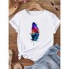 (European Size)  Fashion Print Feather Style Cute Love Trend Women T Shirt Short Sleeve Tee Top Clothing Lady Casual Female Graphic T-shirts
