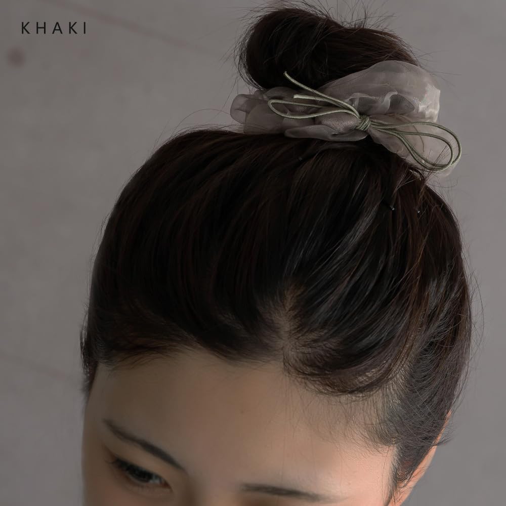 JewelVOX Scrunchie Hair Hair Accessory for Organza Cute and Stylish Tie, Women, Ribbon, (Khaki)