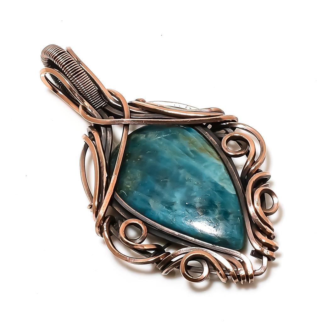 Neon Apatite Pendant, 999 Copper Wire Wrapped Pendant, Handmade Gemstone Pendant Jewelry, Gifts For Wife Brand New Pendant