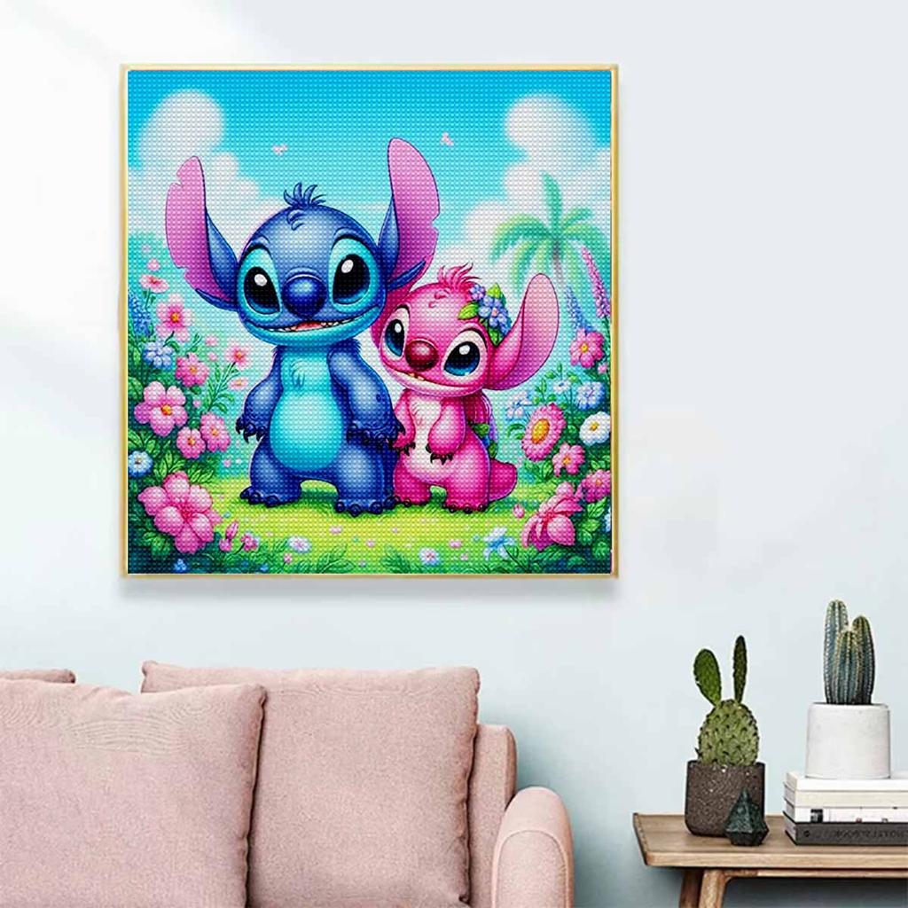 5D DIY Diamond Painting Decorative Stitch and His Girlfriend Full Round Drill Scenery Diamond Embroidery Cross Stitch Kits Home Decor Gift