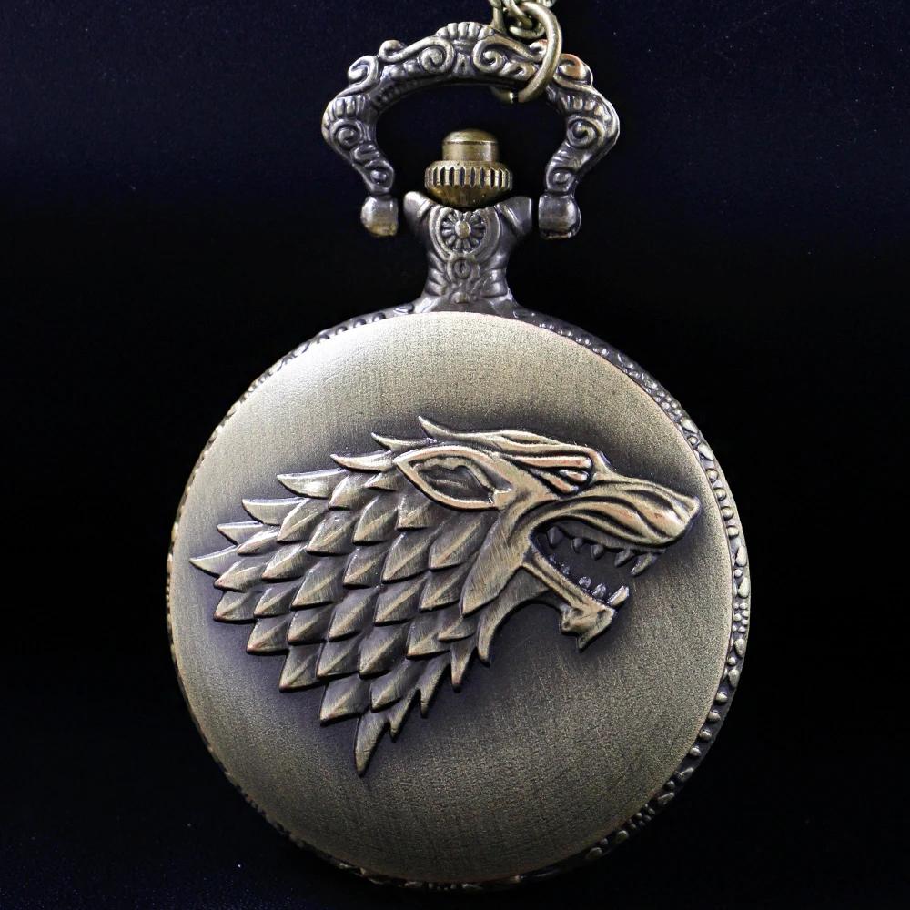 

Vintage Wolf Head Pattern Black Quartz Pocket Watch Arabic Digital Dial Unisex Necklace Pendant Jewelry Men s and Women s Gift бронзовый