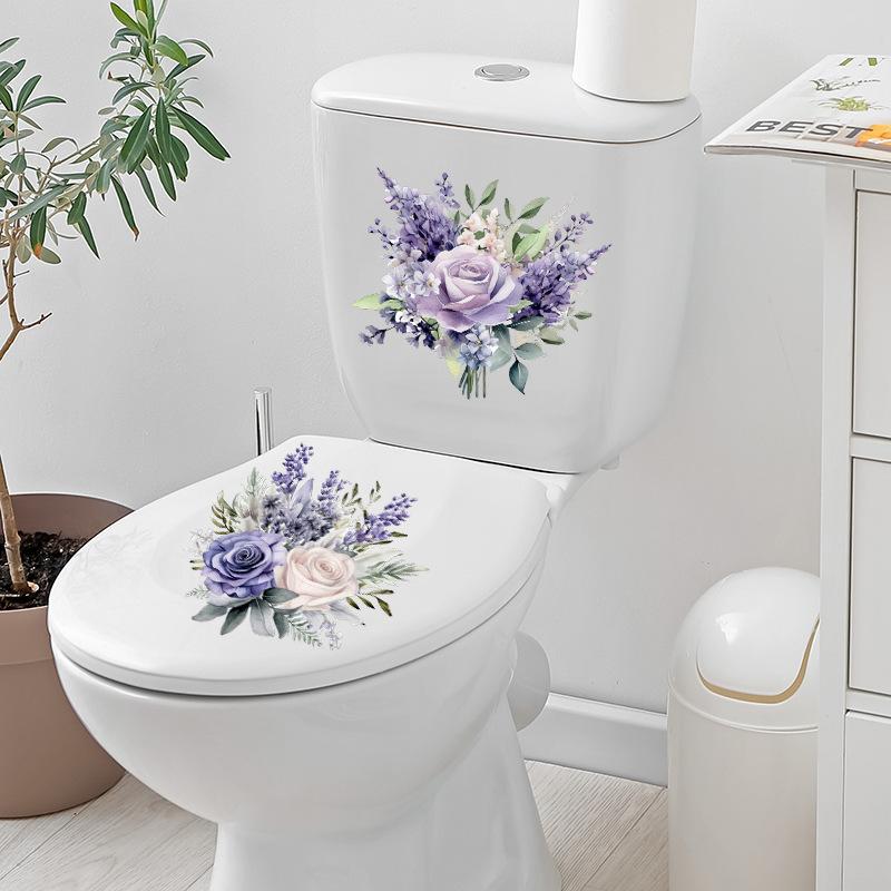 Elegant Purple Hyacinth Flowers Toilet and Wall Sticker Set Waterproof Self-Adhesive Removable Decal for Bathroom WC Home Decor