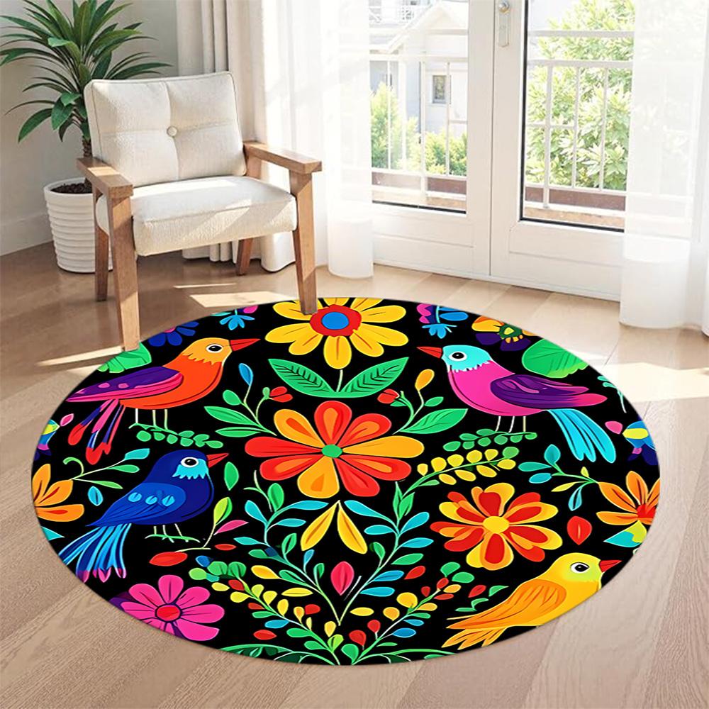 Flower Round Office Rug Perfect for Study Room Kitchen Dormitory Living Rooms Antislip Round Carpet Decorate Offices Best for Christmas