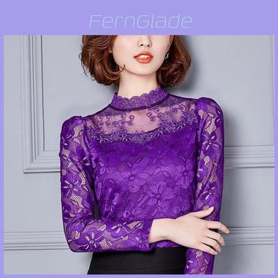 Elegante Blusa de Malla con Diseño de Encaje Hueco para Mujer Manga Larga Verano