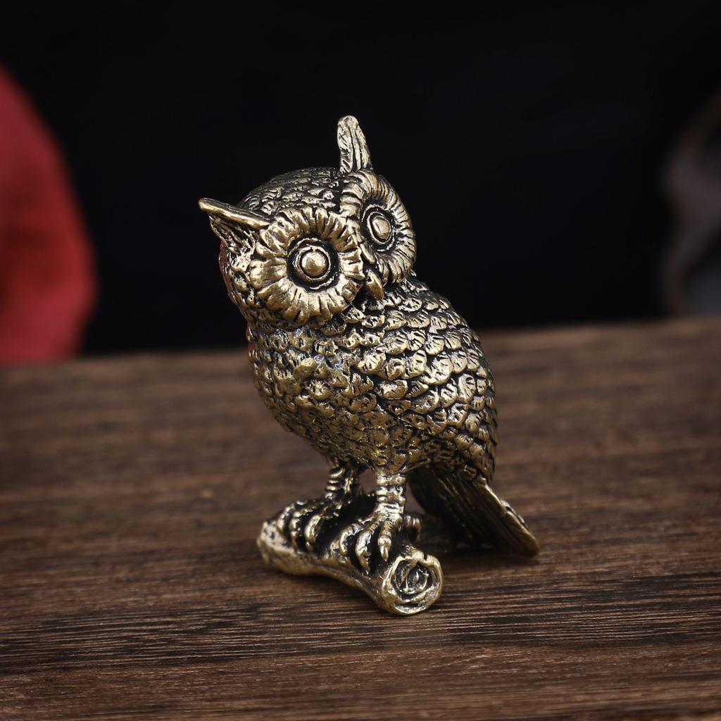 Brass Solid Owl Ornament Creative Home Decoration Copper Carving Handicraft Tea Pet