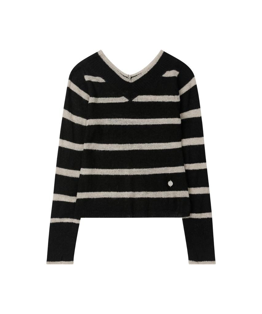 Ledeoli Symbol V-Neck Striped Knit [Oat Grey]