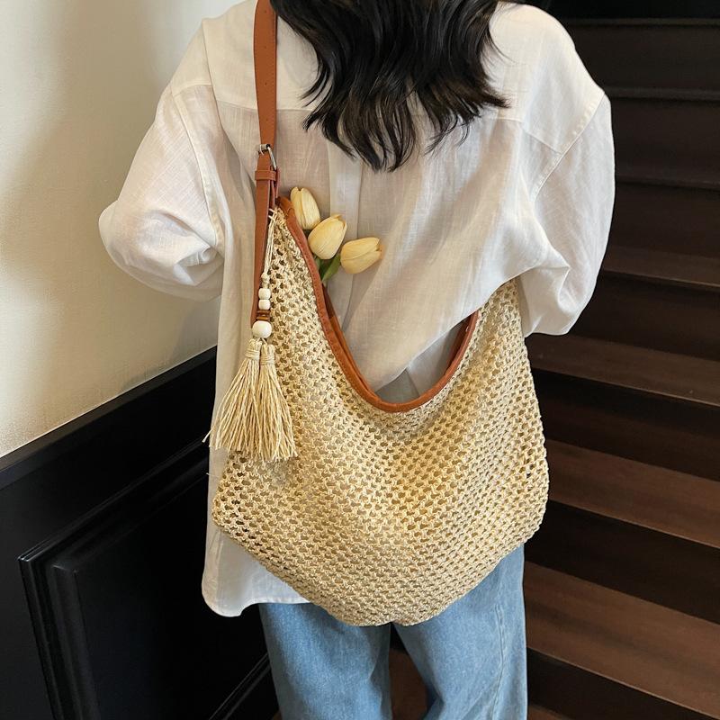 French straw bag women s new seaside holiday beach woven bag net celebrity large capacity straw shoulder tote bag
