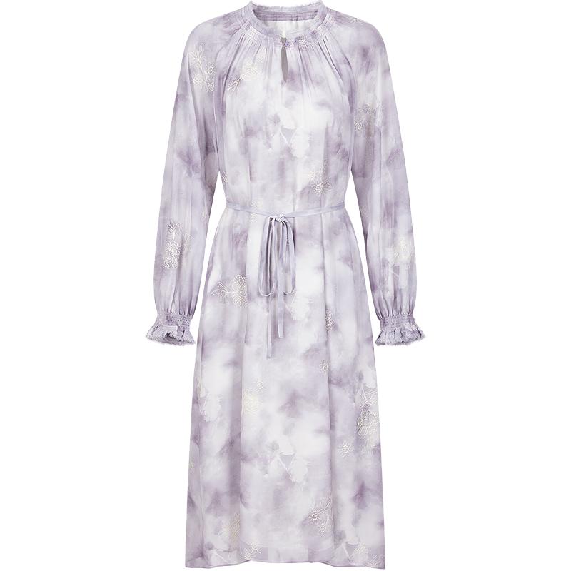 

JUZUI ANNACA Women s 2025 Autumn Mist Print Chiffon Long Vacation Dress 2XL