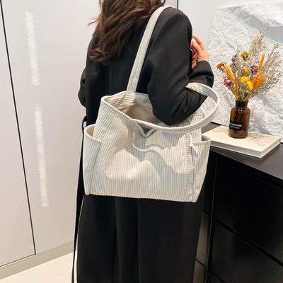 Women'S Corduroy Tote Bag,Versatile Handbag,Large Capacity,Multi-Pocket, Zipper Closure, Polyester Lined, Christmas Gift