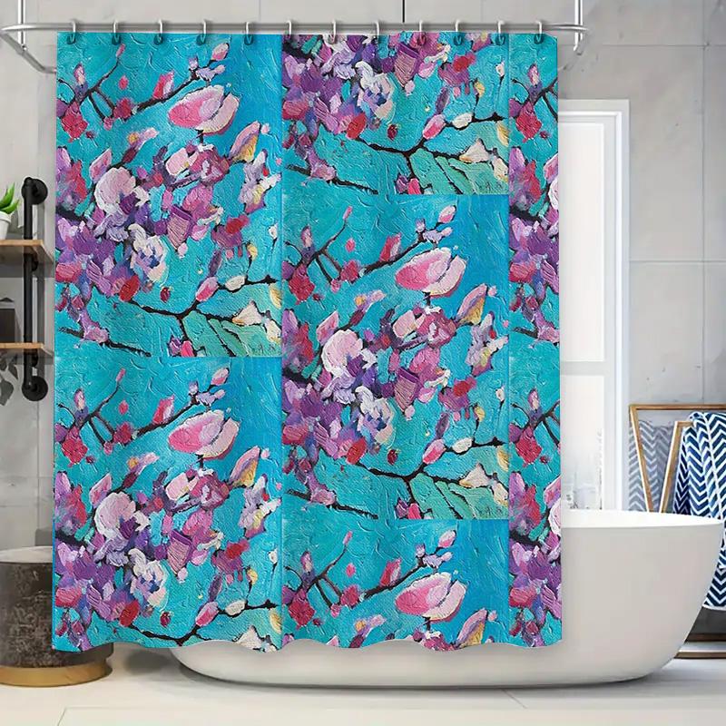 

Floral Shower Curtain Waterproof Vintage Blue Botanical Bathroom Decor Farmhouse Rustic Washable Fabric Liner 90x180cm
