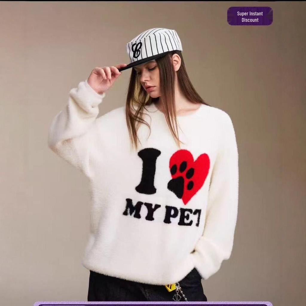 European & American Loose Printed Pullover Sweater - Casual Round Neck Women's Jacket