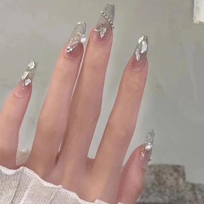 24pcs Nail Pieces Wearable Nails Ice Transparent False Nails 5ml