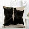 L-Little Black Cat Couple Pillow Cute Cushion Cover Daily Washable Linen Pillowcase Soft For Sofa Bed Home Room Decor
