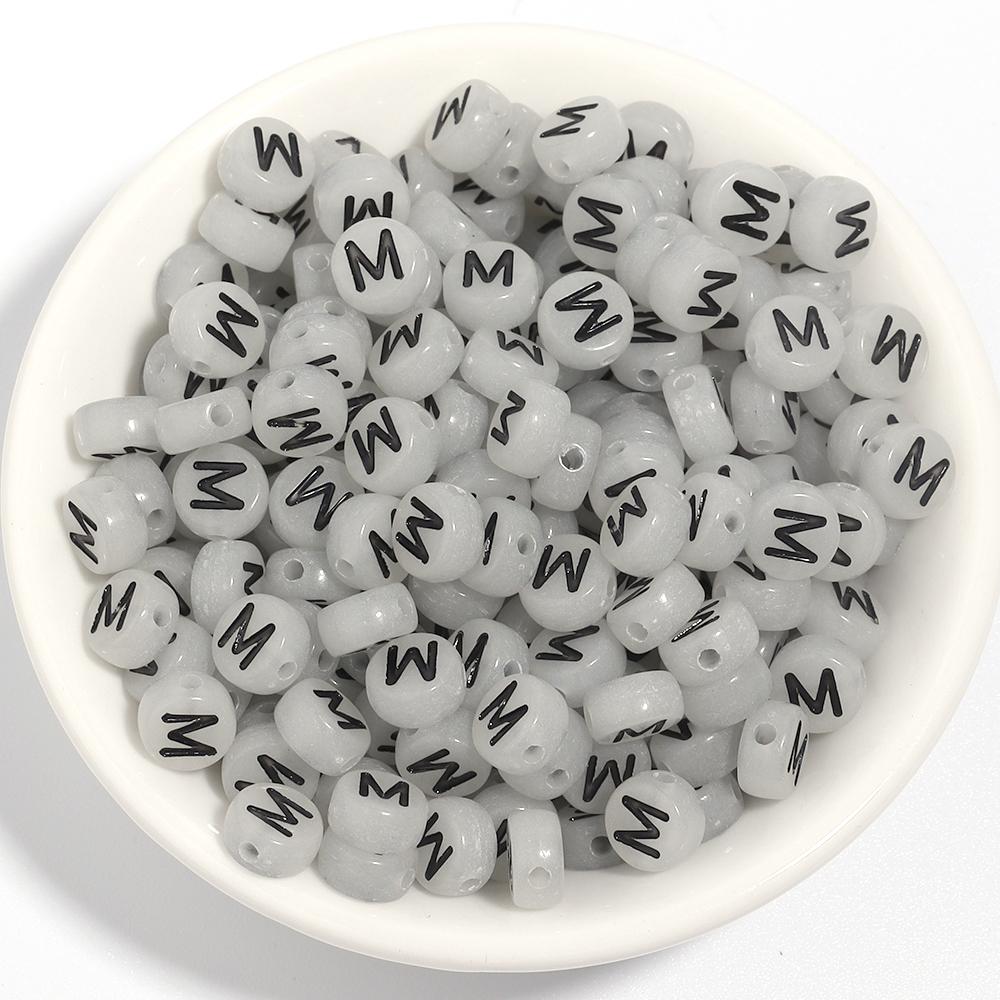 100pcs 7mm Acrylic Luminous Beads Flat Round Alphabet Loose Spacer Beads For Jewelry Making DIY Bracelets Necklace Accessories