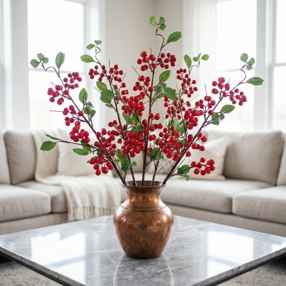 Green Leaves Artificial Foam Berries Branch Faux Good Luck Fruits Plastic Simulation Fruit Tree Elegant Realistic Fake Plants