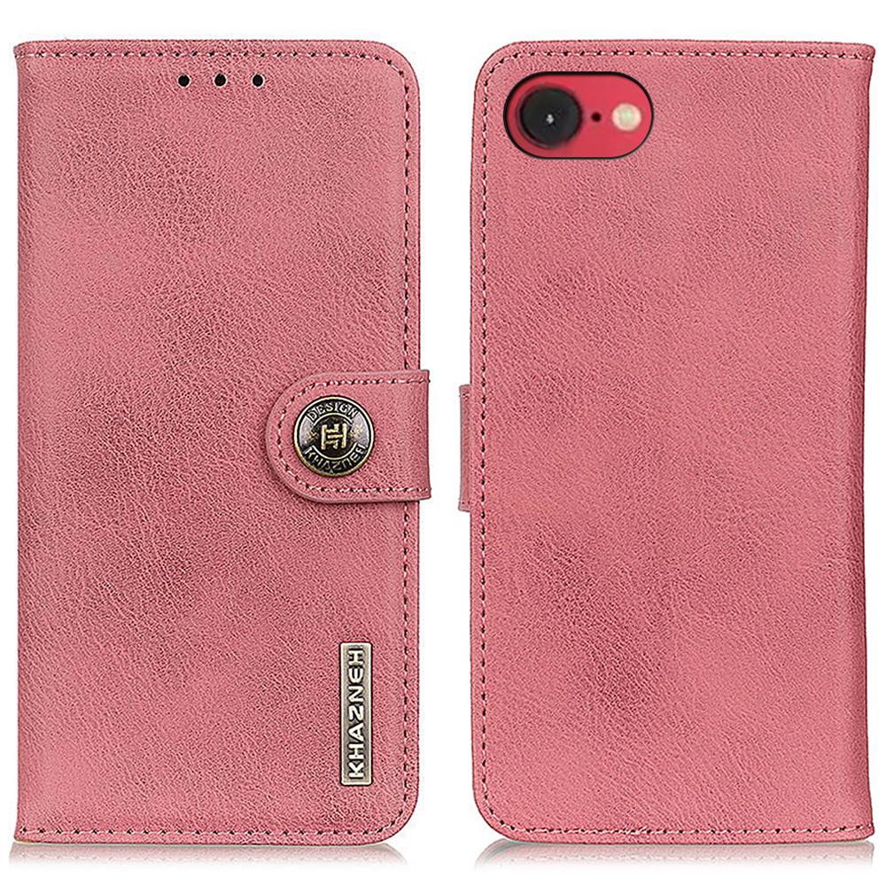 KHAZNEH For iPhone 16e Wallet Case Cowhide Texture Leather Flip Phone Cover
