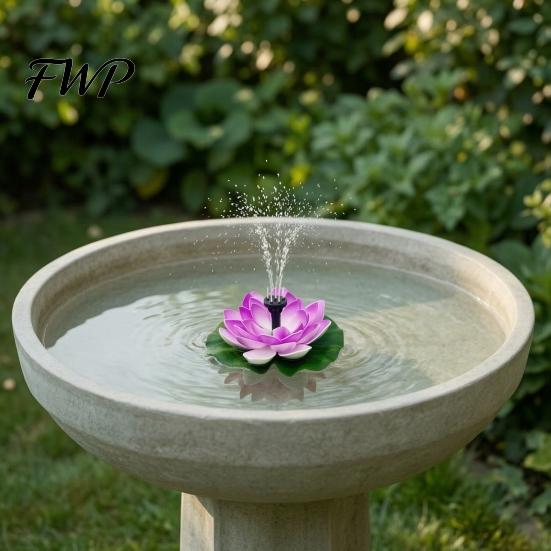 Solar Water Fountain Lotus Floating Bird Bath Powered with Interchangeable Nozzles for Garden Pond Patio Yard Decor