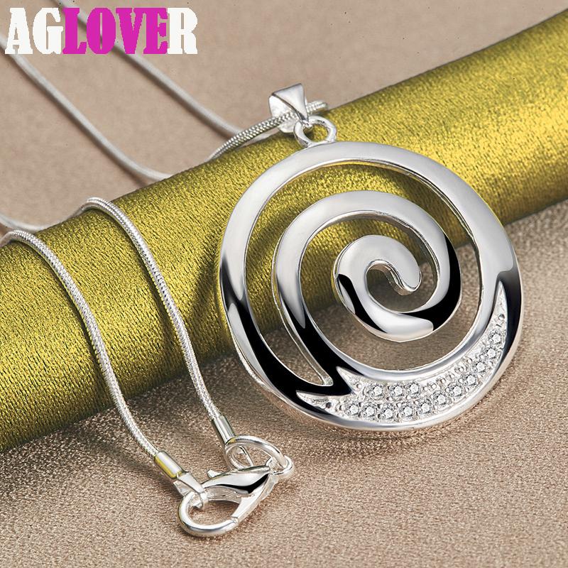 Bijuterii colier cu pandantiv spiralat rotund cu zirconiu AAA din argint 925