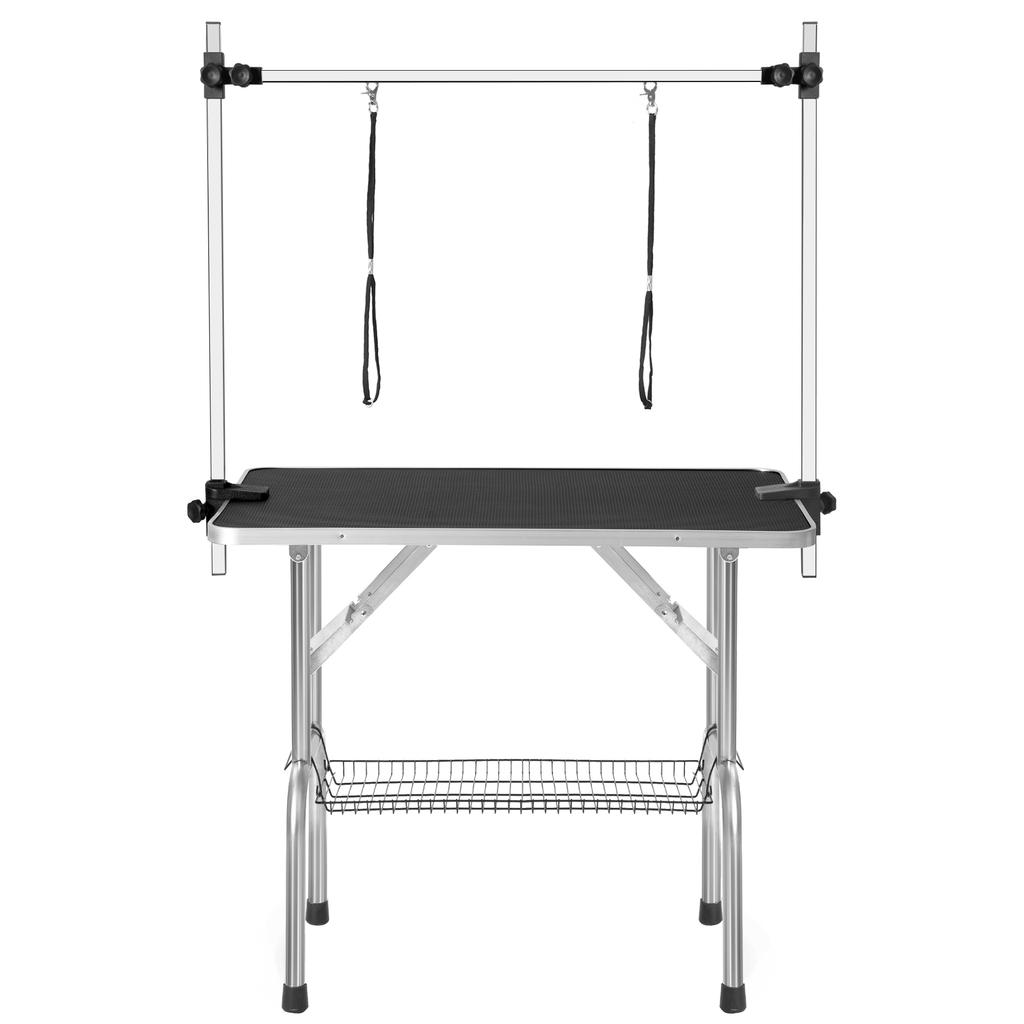 Professional Folding Pet Grooming Table, Equipped with Portable Support Arm, Leash and Mesh Shelf, Black, 90*60*76cm, Maximum Load Capacity 60kg