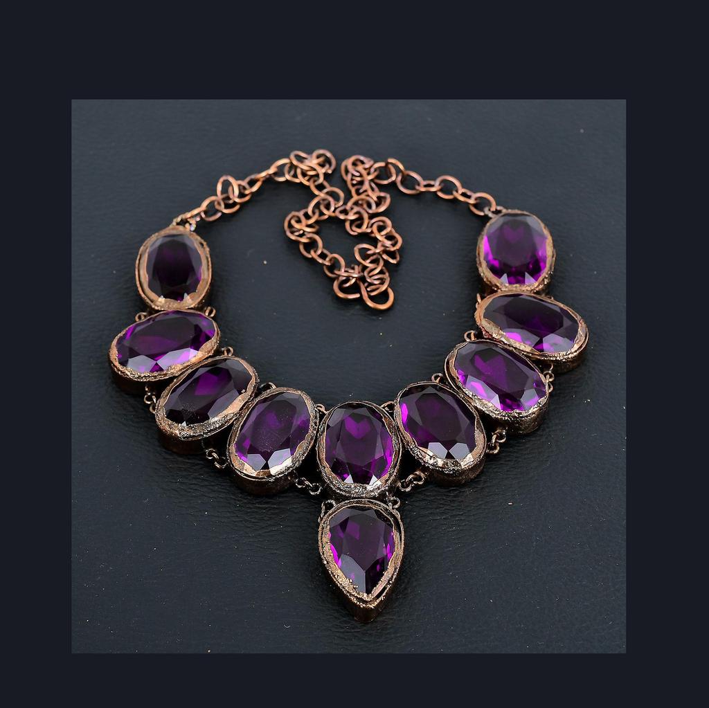 Pink Amethyst Necklace, Copper Electroformed Necklace Handmade Gemstone Jewelry, Gifts For Wife Brand New Necklace