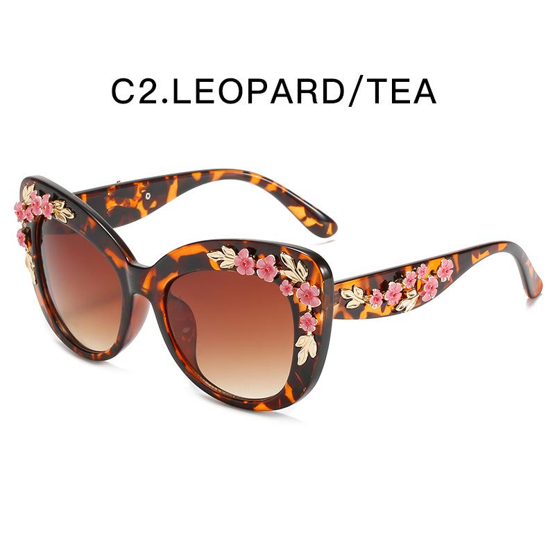 Ochelari de Soare Ochi de Pisică pentru Femei Stil Floral Ochelari de Soare Culoare Solidă UV400 Stil Strălucitor de Vară Ochelari Decorativi