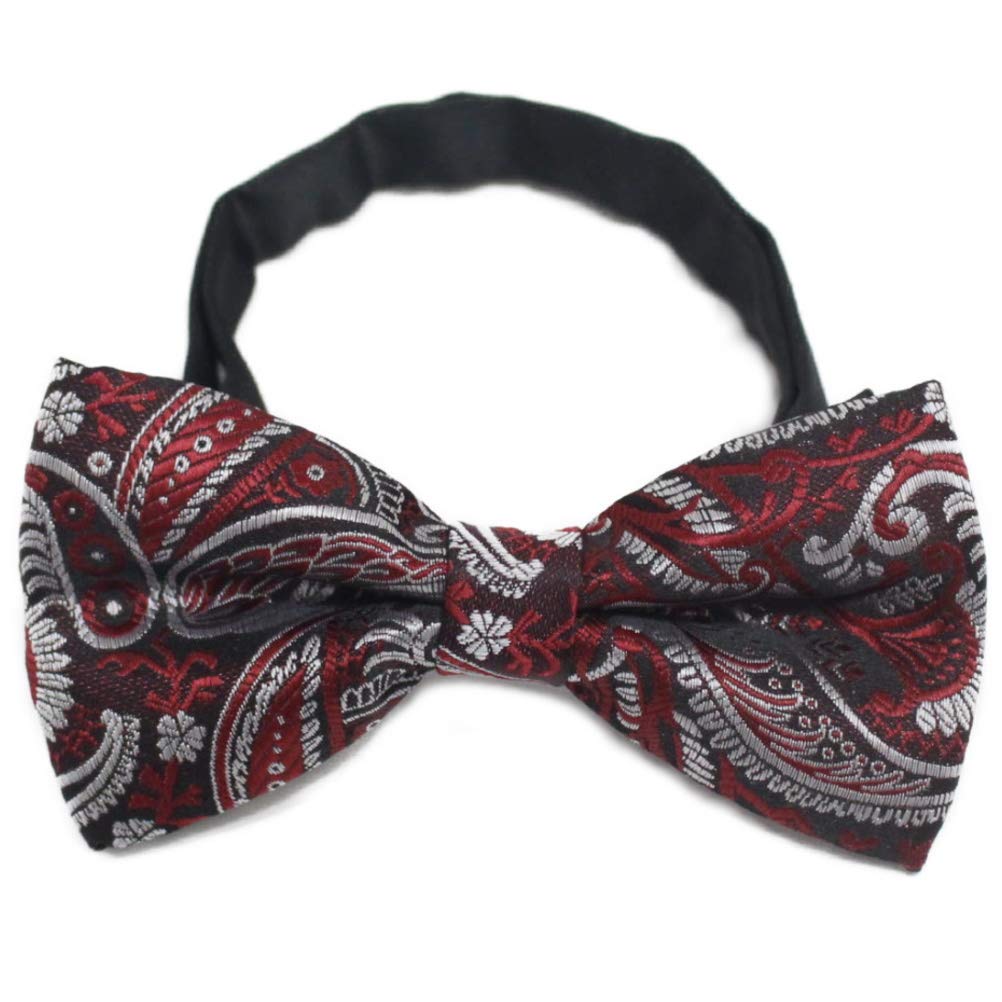 [CUFFSMANIA] Bow Tie, One-Touch Closure, Red and Silver Paisley Pattern